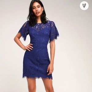 NWOT Lulus Pearson Royal Blue Lace Short Sleeve Dress